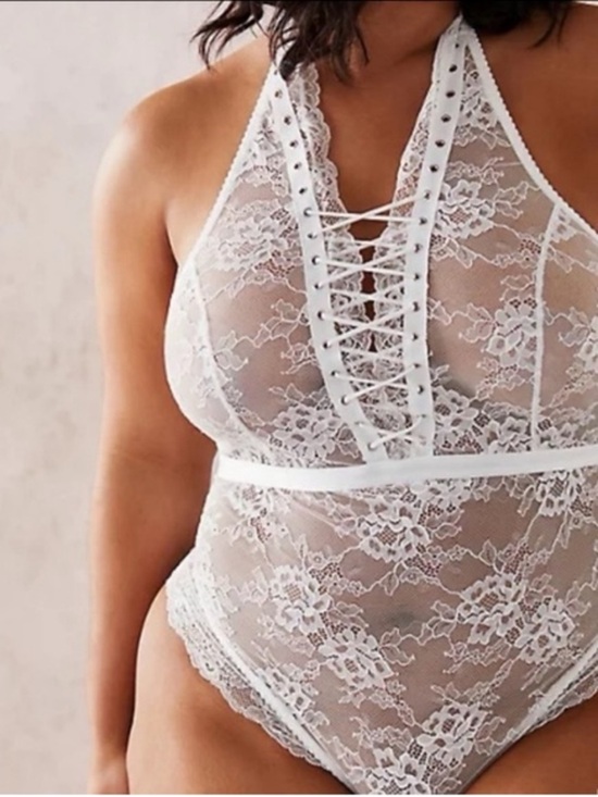 torrid Other - Torrid White Lace Halter Lace-Up Teddy Lingerie Bodysuit 0 L NWT